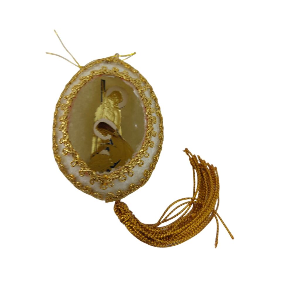 Christmas Ornament Nativity Egg Gold Tassel Jesus Joseph Mary